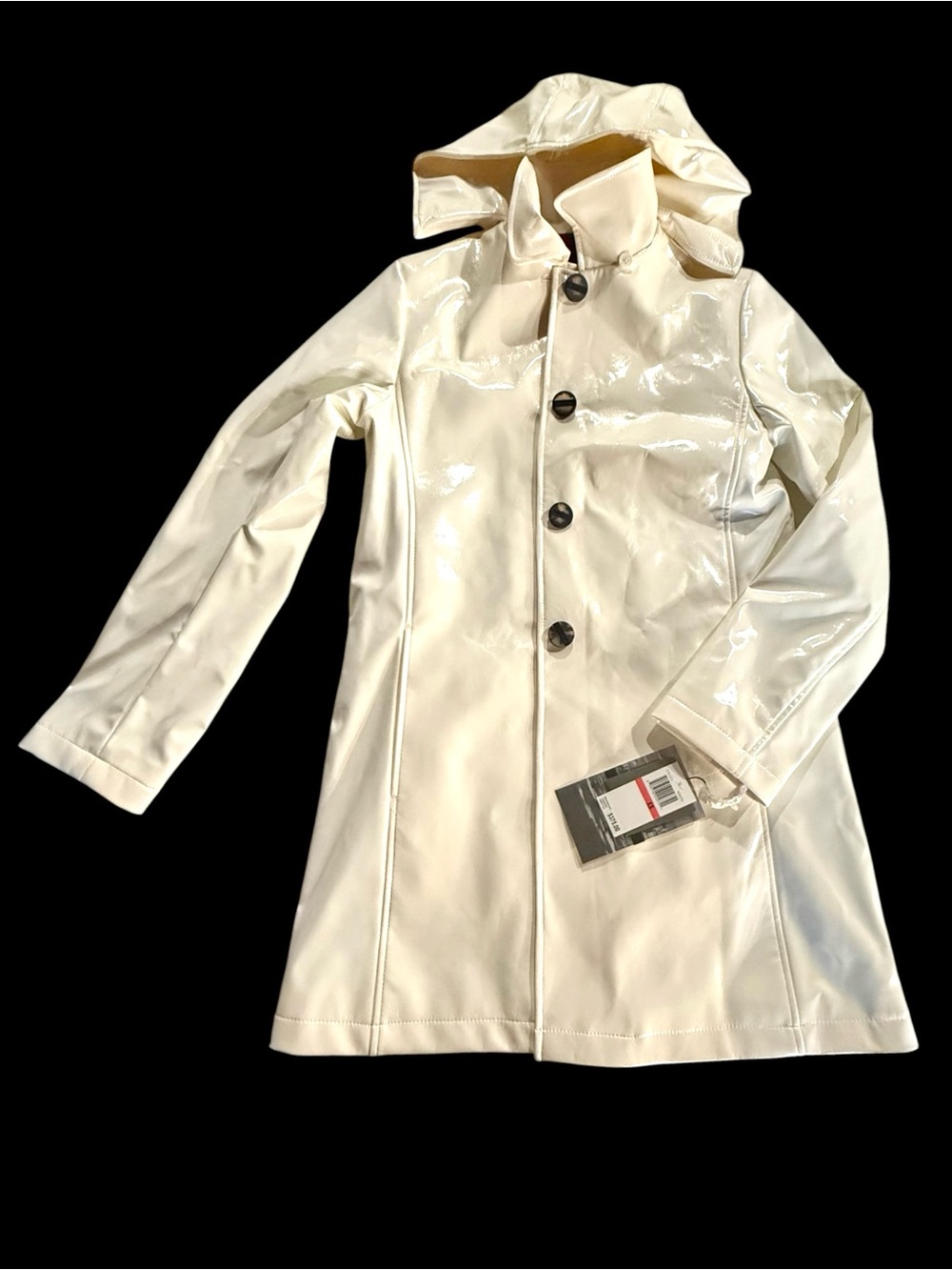 Jane Post Iconic Slicker Rain Coat Detachable Hood Pockets Lined Cream NWT